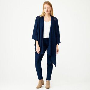 Chico's Pointelle Knit Drapey Open Front Cardigan Navy 14/ 16 #A1533